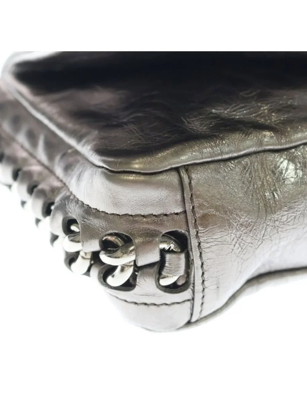 Chanel CC Logo Full Flap Leather Silver Chain Shoulder Bag Metallic